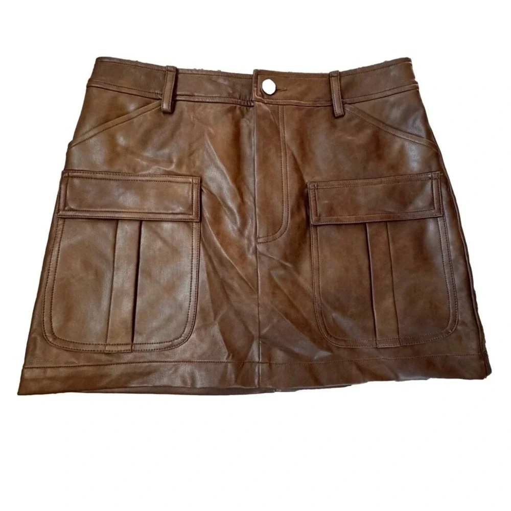 Revolve Tularosa Med Becca Faux Leather Mini Skirt Walnut Brown NWOT MSRP $168
